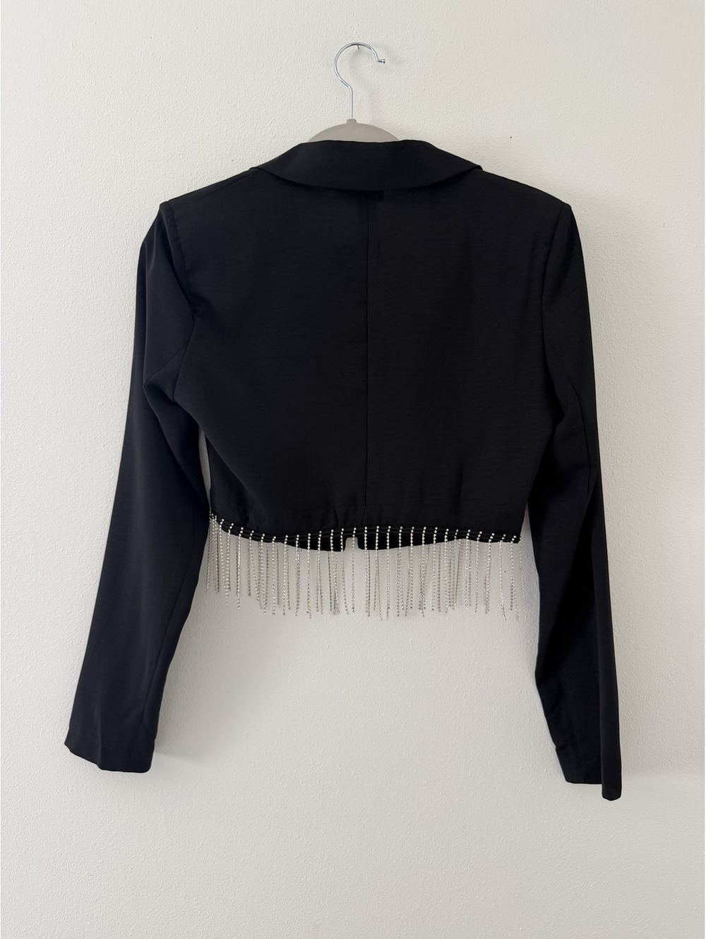 EE:some Silver Rhinestone Grunge Revival Fringe Mob Wife Crop Blazer size small - Picture 7 of 11